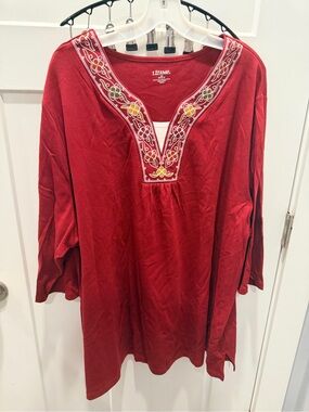 NWT Liz & Me Red Embroidered Tunic Top 4X 30-32W Plus Size Boho